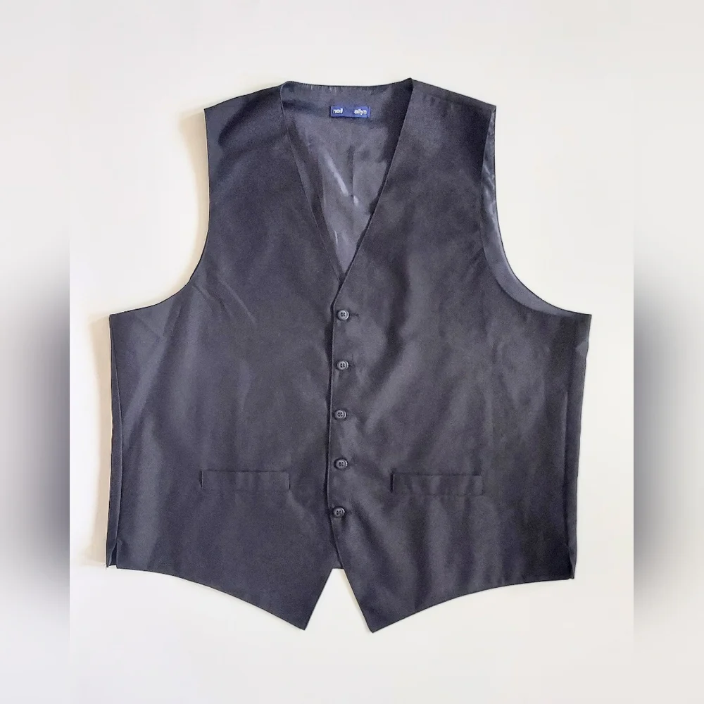 Neil Allyn Five Button Tuxedo Vest Mens Size XL Black Pockets